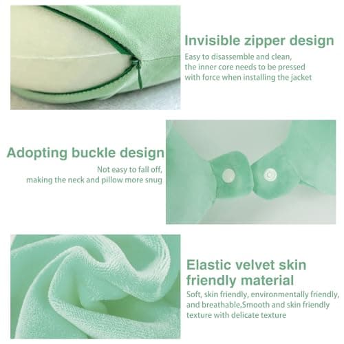 Travel Pillow Kids Travel Pillow with Sleep Eye Mask Cute Neck Pillow for Travel Soft Memory Foam Travel Neck Pillow for Adults and Kids Airplane Sleeping Travel and Camping (green dinosaur) — view 3
