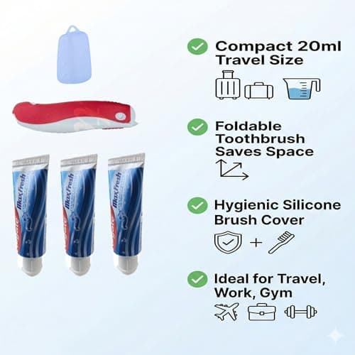 Small Travel Size Toothpaste Colgatee Mini Max Fresh 20ml x3 with Travel Foldable Toothbrush x1 Includes Silicone Toothbrush Cap Cover — view 2