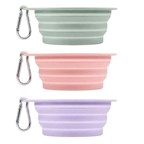 3 Pack Collapsible Dog Bowl, Portable Dog Water Bowl for Outdoor Activities, Non Slip Collapsible Bowl For Training Pets,Pink Green Purple Colour Options
