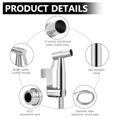 HOTUT Portable Bidet Sprayer Kit, Stainless Steel Bidet Shower Head with Hose, Handheld Toilet Bidet Sprayer Kit, Hand Held Bathroom Cloth Diaper Sprayer Set for Feminine Hygiene, Pet Shower, Bathroom — view 3