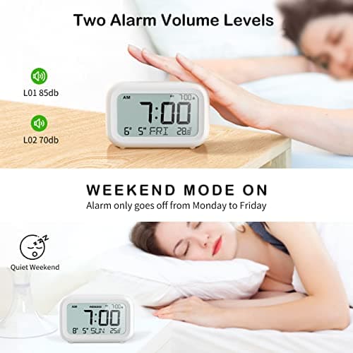 Digital Bedside Alarm Clock,Battery Powered,2 Level Volume,Snooze,Weekend — view 3