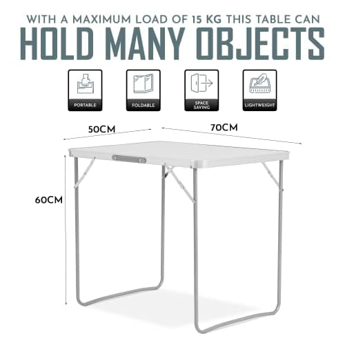 SA Products Utility Folding Table - Portable Foldable Table for Camping, Party & Picnic - Lightweight Small Folding Table - Sturdy Outdoor Patio Furniture with Aluminium Frame (2.3ft White) — view 2