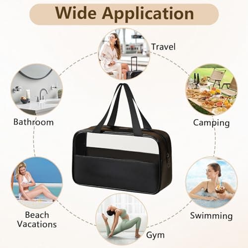 MOXYOY Clear Travel Toiletry Bag,Portable Makeup Bag Cosmetic Wash Bags,with Zippers Travel Essentials,PVC+PU Hanging Transparent Waterproof Bag,Vacation Bathroom Organizer,for Women and Men (Black) — view 6