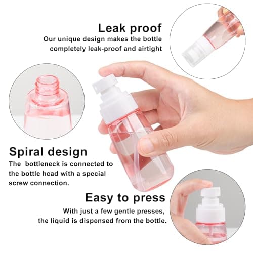 OMBRISA Small Spray Bottle 2 Pack, Fine Mist Travel Spray Bottle for Essential Oils, Refillable Travel Containers Plastic Hair Spray Bottle Sprayer for Perfume Skincare Makeup Lotion (2oz 60ml) — view 3