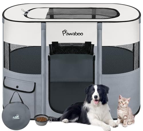 Pawaboo Portable Dog Playpen, 600D Oxford Pet Tent, Gray