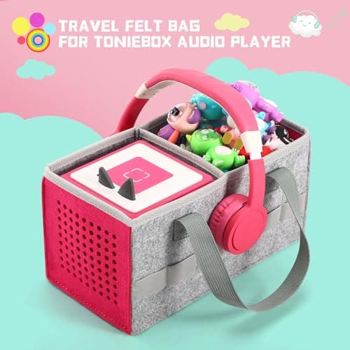 OUKNAK Travel Felt Carrying Case & Storage Bag for Toniebox/Tonies(Pink) — view 4
