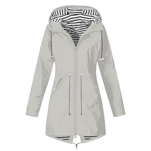 Gray Lightweight Waterproof Jacket for Women - Travel Cycling Rain Coats,Packable Windbreaker Coats Outwear with Hood,Loose Fit Casual Long Hooded Rain Jacket,Breathable Softshell Raincoat 5XL