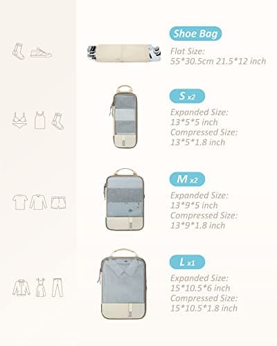 BAGSMART 6pcs Compression Travel Packing Cubes for Suitcases Backpack — view 2