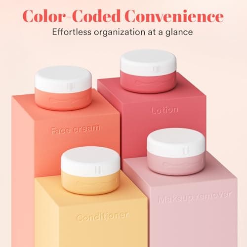 Euqvunn Travel Pots for Toiletries, Travel Containers TSA Approved Travel Tubs 40ml, Silicone Leak-proof Travel Cosmetic Containers with PP Lids for Cosmetic Face Body Hand Cream (Light Pink) — view 5