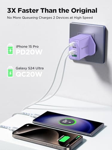 USB C Plug,40W 4-Port Fast USB C Charger Plug Dual Port PD Power Adapter + QC Mains Wall Chargers Type C Charger Plug for iPhone 16 15 14 13 12 Pro Max 8 iPad, Samsung — view 3
