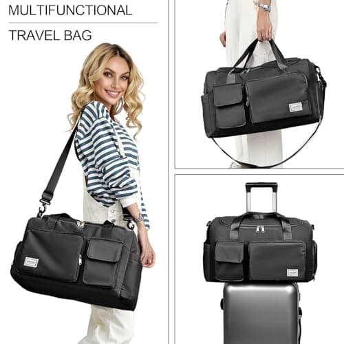RainFlowwer Travel Duffel Bag Women Men,Sports Gym Bag with Shoes Compartment,Waterproof Travel Bag Overnight Bag with Dry Wet Separated Pocket,Carry Luggage Bag Weekender,Sports,Gym,Travel (Black) — view 2