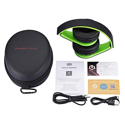 PowerLocus Wireless Bluetooth Over-Ear Stereo Foldable Headphones, Wired Headsets Noise Cancelling with Built-in Microphone for iPhone, Samsung, LG, iPad (Black/Green) — view 6