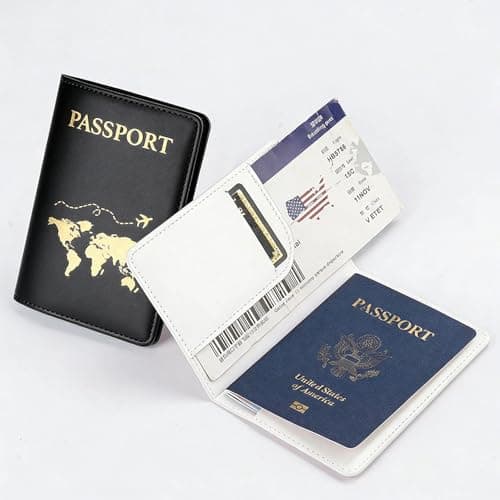2 Pcs Passport Holder, PU Leather Passport Cover, Travel Wallet Case Organiser for Passport, Ticket, Boarding Pass, Business Card, Credit Card (White, Purple) — view 4