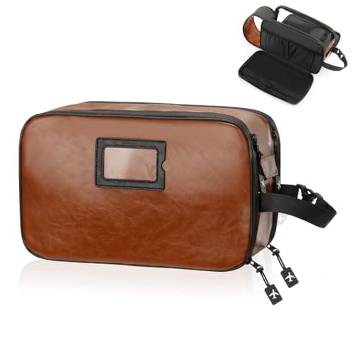 SWISSELITE Leather Toiletry Bag for Men, Water Resistant Dopp Kit for Toiletries Accessories with Wet/Dry Separation, Travel Essentials Shaving Bag Bathroom Organizer for Travel Gym Dorm (Brown, L)