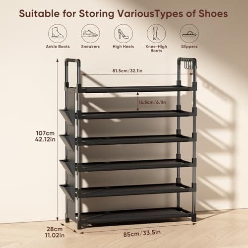 Mavivegue 6 Tier Metal Shoe Rack with 5 Hooks & 4 Side pockets — view 3