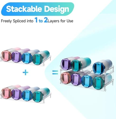 KAHEIGN 2Pcs Water Bottle Organizers, 39CM x 21CM Clear Stackable Tumbler Storage Rack Plastic Water Bottle Holder for Fridge Kitchen Cabinet Pantry Wine Bottles Mug Cup Drink (Hold 8 Bottles) — view 3