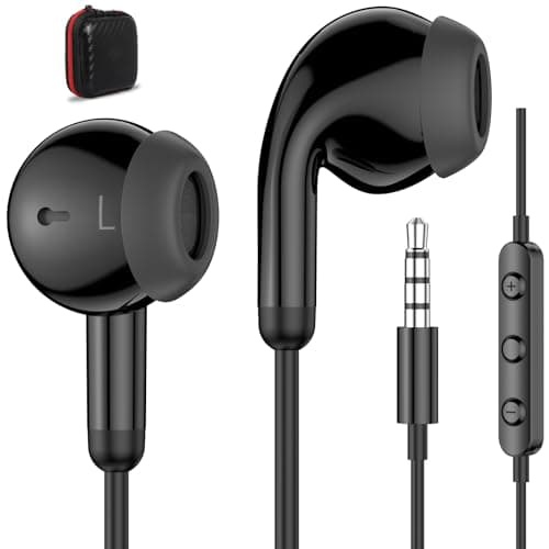 3.5mm Jack Wired Earbuds Headphones Noise Cancelling Headset with Mic Black