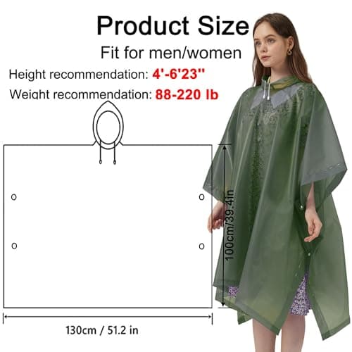 Cosowe Rain Ponchos Waterproof Adults, 2pcs Reusable Raincoats Portable, Family Pack Festival Plastic Coats for Women Men with Sleeves Hood, Green — view 2
