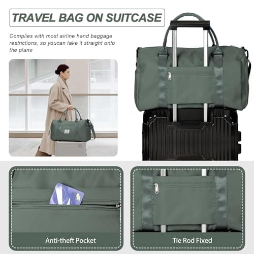 HYC00 Gym Bags Women Men Sports Duffle Bag with Shoes Compartment & Wet Pocket, Travel Duffel Bags for Women Large Weekend Overnight Holdall for Hospital Swimming Carry on Hand Luggage Bag, Army Green — view 5