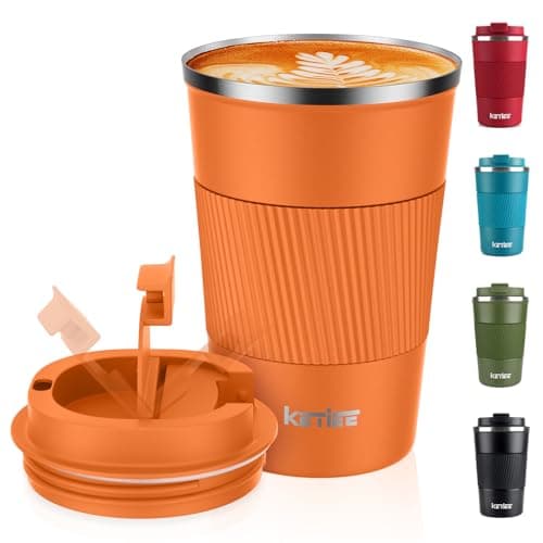 Travel Mug:KETIEE Insulated Coffee Cup with Leakproof Lid, Reusable Coffee Cups Travel, Double Walled Coffee Travel Mug, Stainless Steel Coffee Mug for Hot Cold Drinks, 380ml Orange Brown