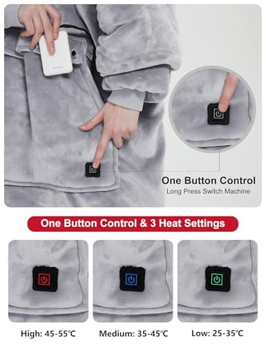 KFUBUO Heated Electric Wearable Blanket Throw Battery Operated Portable USB Cordless Outdoor Hoodie Sweatshirt (Heated Blanket Light Grey) — view 3