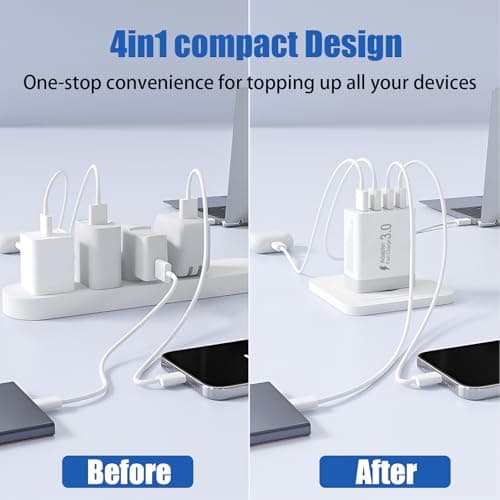 2PCS Multiple USB Charger, 33W with 4 Ports QC 3.0 Quick Charge — view 4