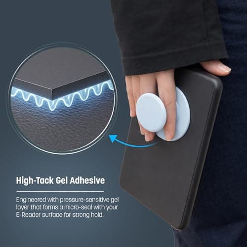 Encased Large Grip Holder for Kindle E-Readers, Tablets and iPads - Case Compatible Adhesive Collapsible Handle (Powder Blue) — view 3