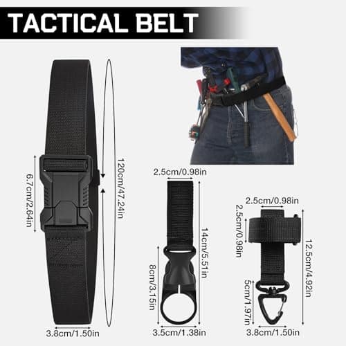 ZOCONE Black Quick Release Military Tactical Belt with 2 Velcro Hooks Adjustable Size Mens Belts Canvas 120cm/47.24in Stretch Mens Elasticated Belt for Work, Sports, Travel No Metal Work Belts for Men — view 2