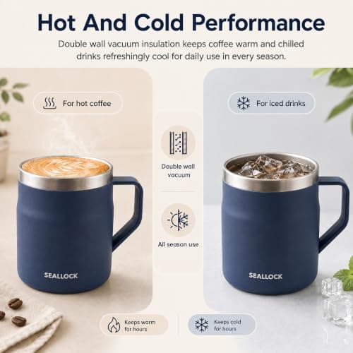 SiHuiTu 450ml Insulated Stainless Steel Coffee Mug with Lid & Handle (Blue) — view 4