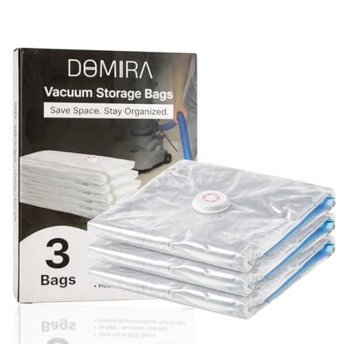 DOMIRA Vacuum Storage Bags Space Saver Bags for Clothes, Duvets, Bedding, Pillows & Blankets – Double Zip Airtight Seal – Reusable Heavy Duty Vacuum Bags for Wardrobe, Moving & Travel – Large 6 Pack