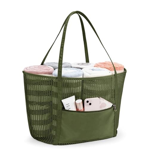 KALIDI FANCY FOREST Foldable Mesh Beach Bag with Zip, 27L Large Mesh Tote Bags for Women Ladies Summer Beach Tote Bag for Holiday Travel,Army Green — view 6