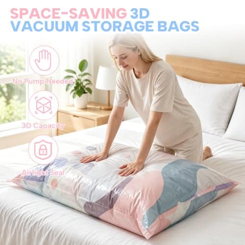 BIZOI 4PCS No Pump Vacuum Storage Bags, Reusable Vacuum Pack Bags, Press & Seal Roll-Up Compression Bags, Space Saver Sealer Bags for Clothes Duvets Bedding Pillows Blankets, Travel and Home (2M+2L) — view 6