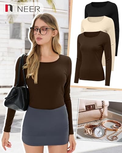 Neer 3 Pack Womens Thermal Shirts Crew Neck Fleece Lined Tops S 3Color — view 5