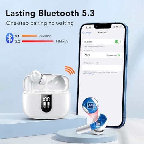 Ear Buds Wireless Earbuds, 50H Playtime Bluetooth Earbuds, Bluetooth Headphones 5.3, Bass Boost 85%, In Ear Headphones with 4 ENC Call Noise Cancelling Mics, Earbuds IPX7 Waterproof, USB-C Jade White — view 3
