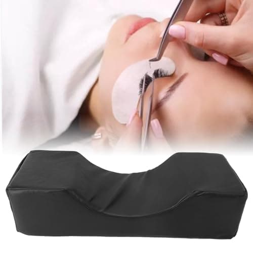 Brrnoo Eyelash Extension Pillow, U-Shape Memory Foam PU Leather Ergonomic Eyelash Pillow with Side Pocket for Beauty Salon Grafting