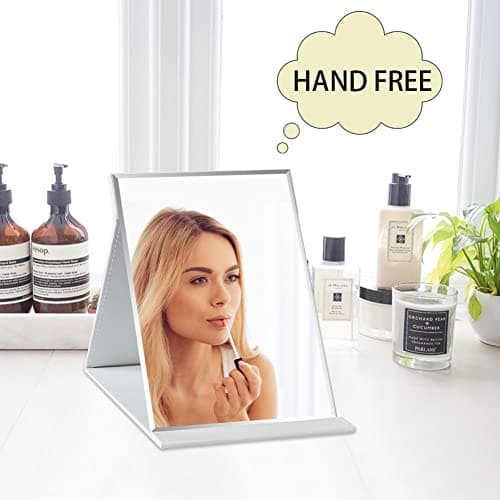 OSDUE Folding Tabletop Mirror, 21.5 * 15.5cm White PU Leather Portable Travel and Desktop Vanity Mirror with Stand for Office Desk, Vanity Table, Camping — view 5