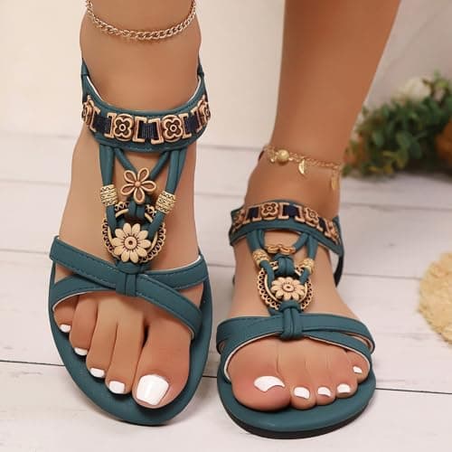DFSDJEUW wide fit flip flops Womens Sandals Wide Fit Comfortable Slip on Wedge Shoes Casual Open Toe Orthopedic Slide Lightweight Summer Cushion Plantar Fasciitis platform sandals for women Green 6 — view 2