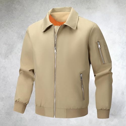Cexiakong Men's Lightweight Thin Bomber Jacket with Sleeve Pocket, Blouson Jacket, Transition Jacket, Flight Jacket, Turn-Down Collar, Outdoor Jacket, Leisure Sweat Jacket, Winter, Plain Work Jacket — view 3