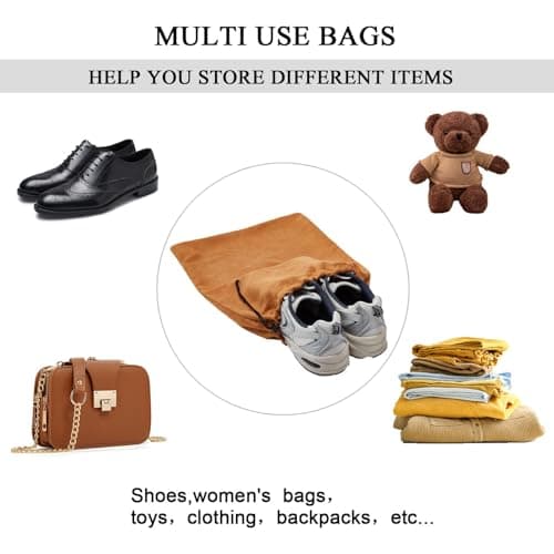 4 Pcs 45 x 35 cm Travel Shoe Bags for Packing with Drawstring,Brown — view 3