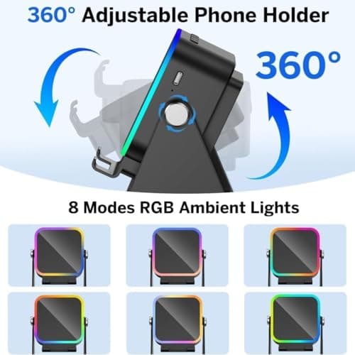 5-in-1 Wireless Induction Bluetooth Speaker with Adjustable Phone Stand, 5000mAh Power Bank for Android and iPhone, Hi-Fi Stereo Sound & 8 RGB Light Modes, Portable Audio Dock for Tablet (Black) — view 3
