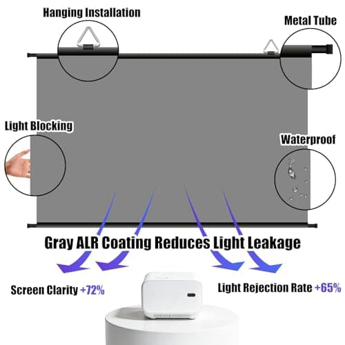 100 inch Projector Screen, Portable Projector Screen for Outdoor Indoor, Wall Mounted ALR Projection Screen Hanging Movie Screen for Bedoom, Backyard, Home Theater, 4k 16:9 — view 5