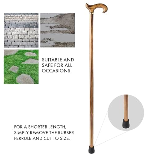 Woodland Wooden Derby Cane Lightweight Walking Stick for Men Women, L Brown — view 2