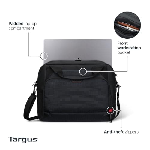 Targus 15–16 Inch Classic EcoSmart Laptop Briefcase – Slim Water-Resistant Laptop Bag with Padded Sleeve, Anti-Theft Zips, Shoulder Strap & Trolley Strap, Eco-Friendly Work Bag, Black (CN415GL) — view 2