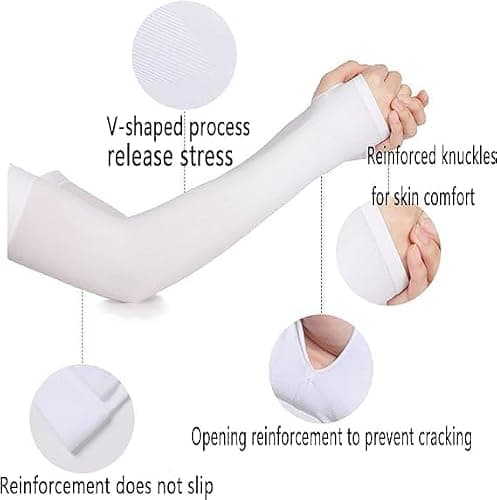 Lookka Arm Sleeves UV Protection,Cooling Arm Sleeves for Women and Men, Sun UV Protection Breathable Arm Sleeves, Compression Outdoor Sports Sleeves to Cover for Cycling Hiking(White — view 2