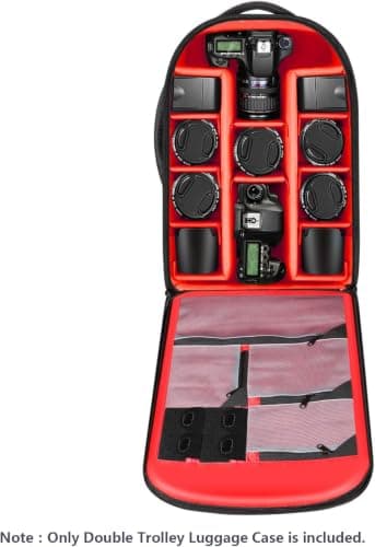 Neewer 2-in-1 Sliding Camera Backpack Suitcase Style Convertible with Double Handle, Shockproof with Removable Padded Compartments for SLR/DSLR Cameras Tripod Lenses (Black/Red) — view 3