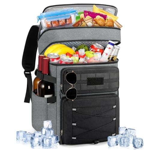 RAINSMORE Cooler Backpack 30L Insulated Cool Bag Rucksack Leakproof Large Capacity Dual Zone Thermal Picnic Backpack Waterproof for Outdoor BBQ Grey