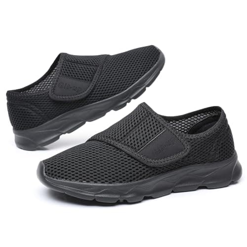 Git-up Women's Walking Shoes Ultra Lightweight and Breathable, Hook and Loop Water Shoes for Indoor and Outdoor, Slip On Athletic Shoes for Walking Hiking Stream, B-black, 7