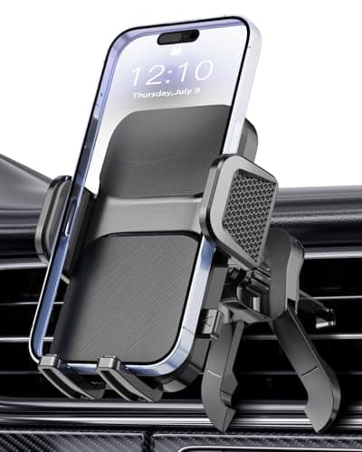 Hoppac Car Phone Holder, Air Vent Car Phone Mount Cradle, Upgrade Hook & Adjustable Support Feet, 360° Rotation & One Button Release, Universal Mobile Cradle Compatible with iPhone Max Android 4-7''