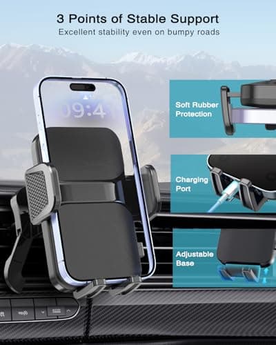 Hoppac Car Phone Holder, Air Vent Car Phone Mount Cradle, Upgrade Hook & Adjustable Support Feet, 360° Rotation & One Button Release, Universal Mobile Cradle Compatible with iPhone Max Android 4-7'' — view 6