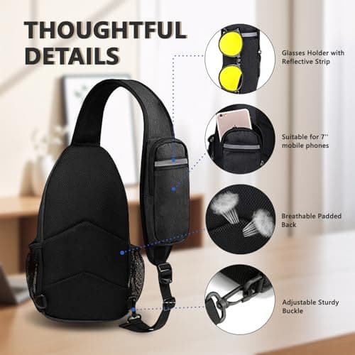 Aucuu Sling Bag Crossbody Backpack, Men's Chest Bag, Sling Backpack, Shoulder Cross Body Bag with Earphone Hole, Hiking Casual Daypack for Women Men Cycling Camping Travel — view 5